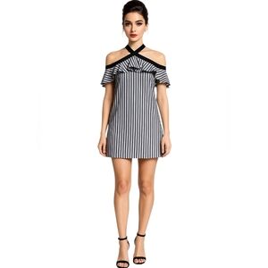 Alice and Olivia Black and White Striped Salor Mini Dress Coastal Event Garden